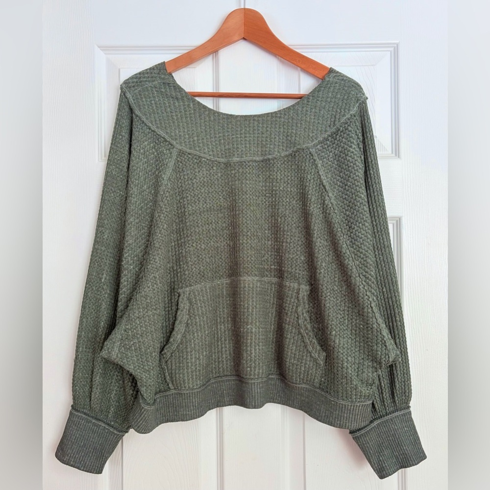 We The Free Olive Green Waffle Knit Long Sleeve Top